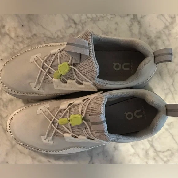 On White and Gray Athletic Sneakers with Neon Accents; W11 - Picture 3 of 5